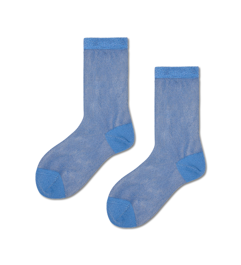 Metallic Blue Sheer Crew Socks | Fancy & Chic