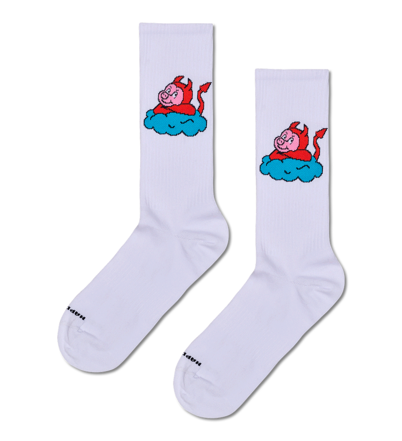 White Angel Pig Sneaker Socks | Fun Animal Socks  NL Transcreation:  Witte sneaker-sokken met engeltje & varkentje | Vrolijke dierenpret voor je voeten