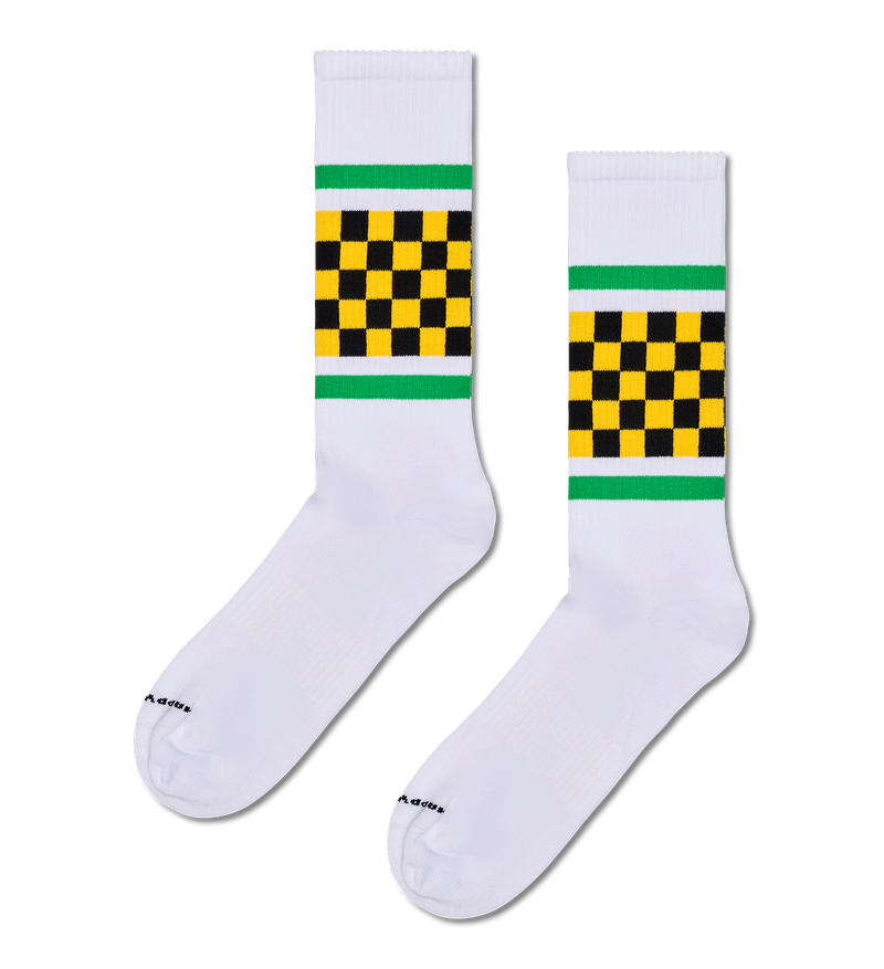 Yellow and Black Checked Stripe Sneaker Socks | Running