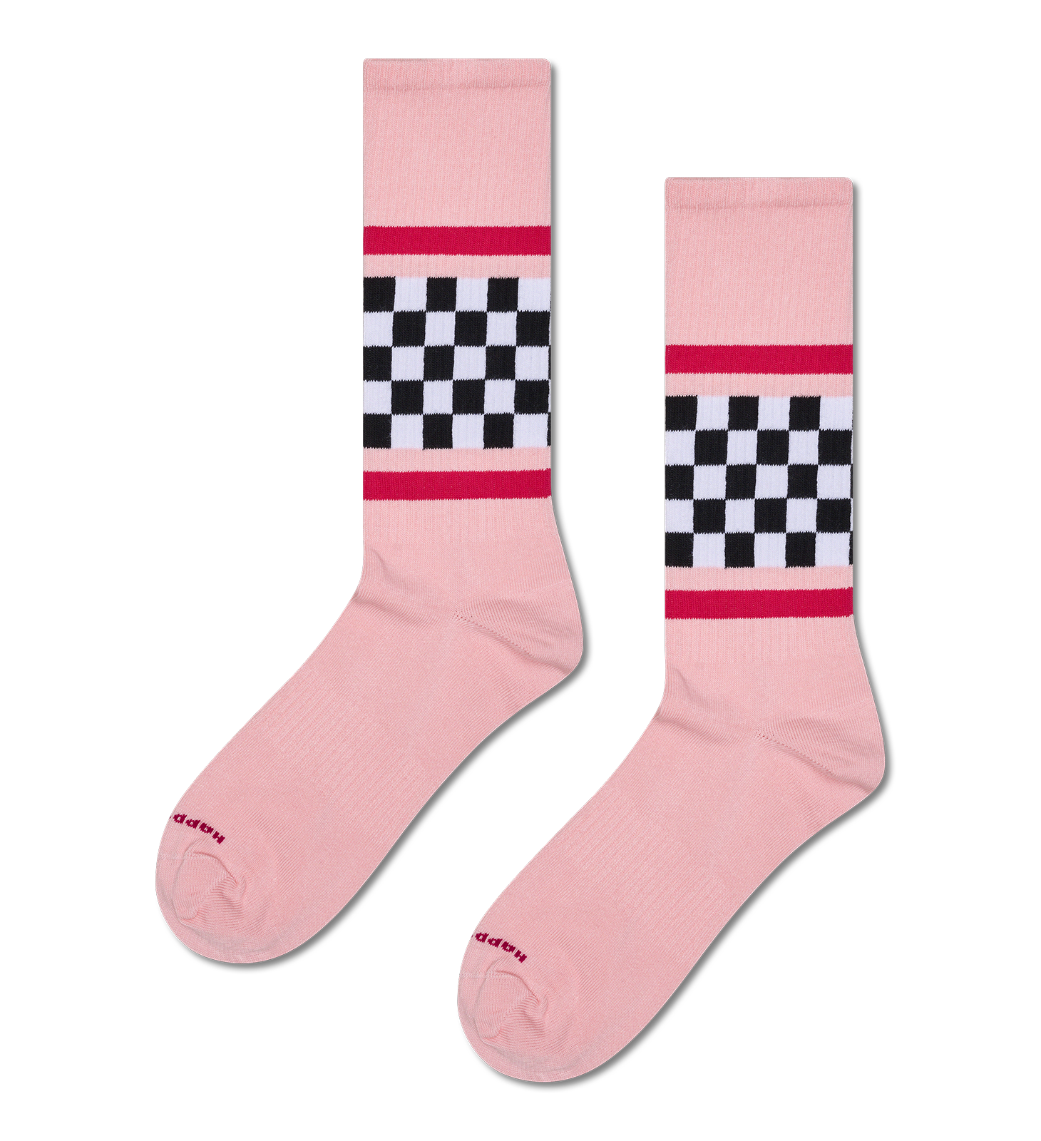 Pink Sneaker Socks with Black & White Checkered Stripe