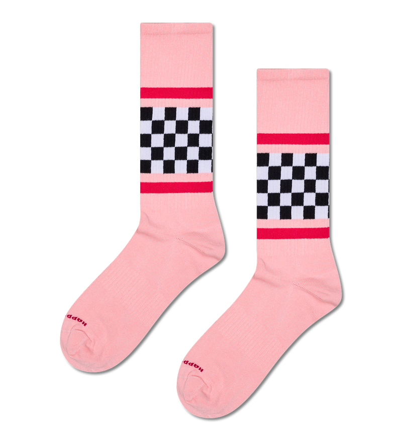 Pink Sneaker Socks with Black & White Checkered Stripe
