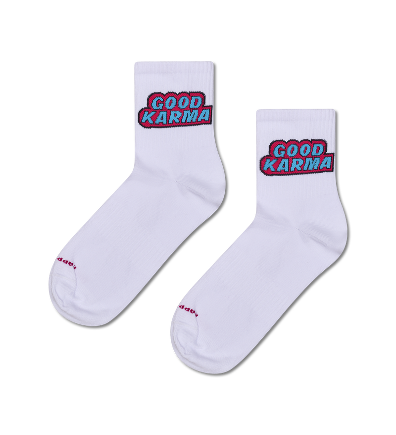 Good Karma Text Print 1/2 Crew Sneaker Socks