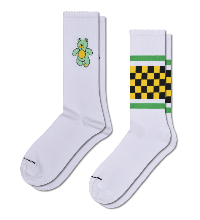 Witte sneakersokken met teddybeer