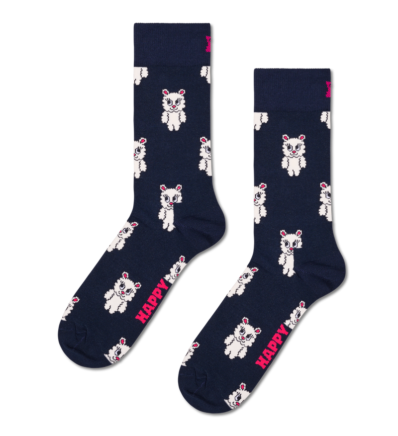 Cute Teddy Bear Print Socks | Novelty Black Socks