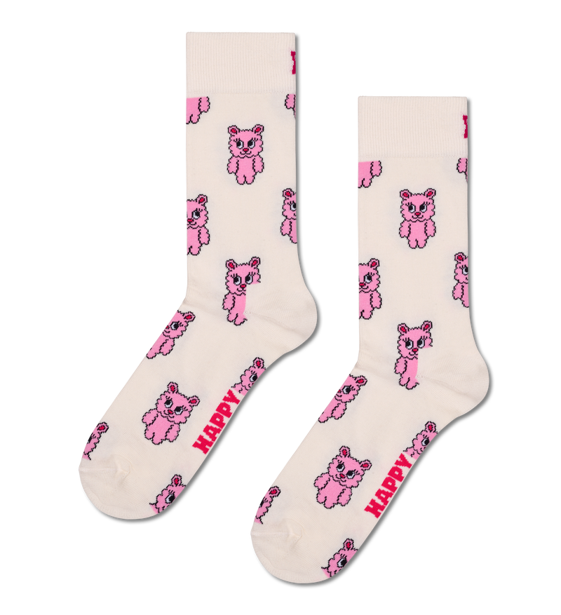 Cute Pink Teddy Bear Print Socks | Novelty