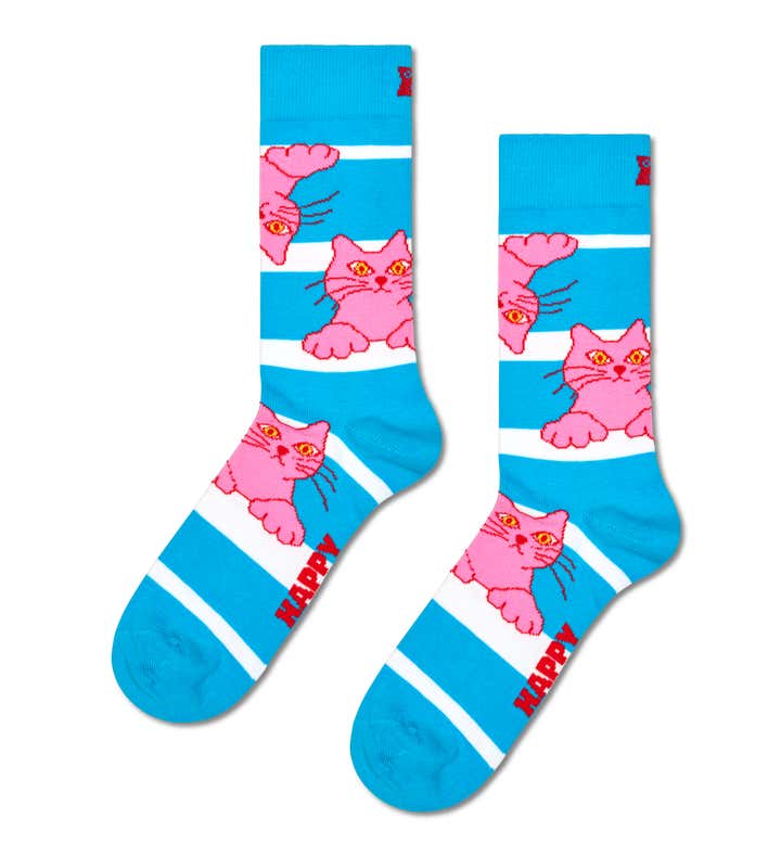 Cat On Stripe Sock