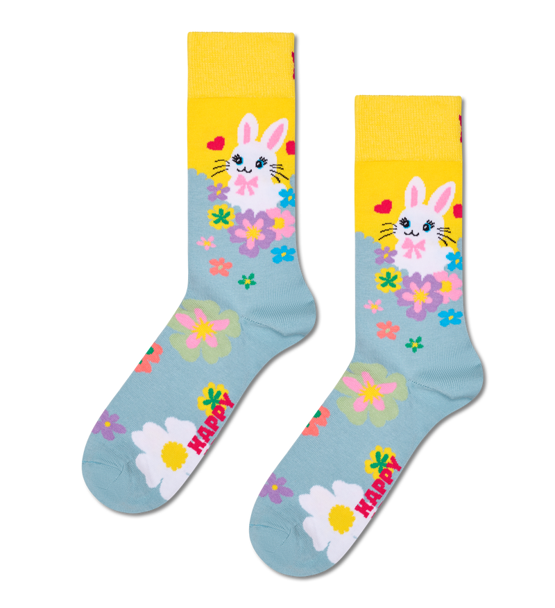 Cute Bunny Sock with Flower Field | Fun & Silly