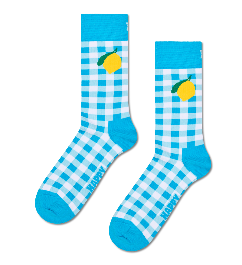 Blue White Gingham Lemon Novelty Socks | Funky & Silly