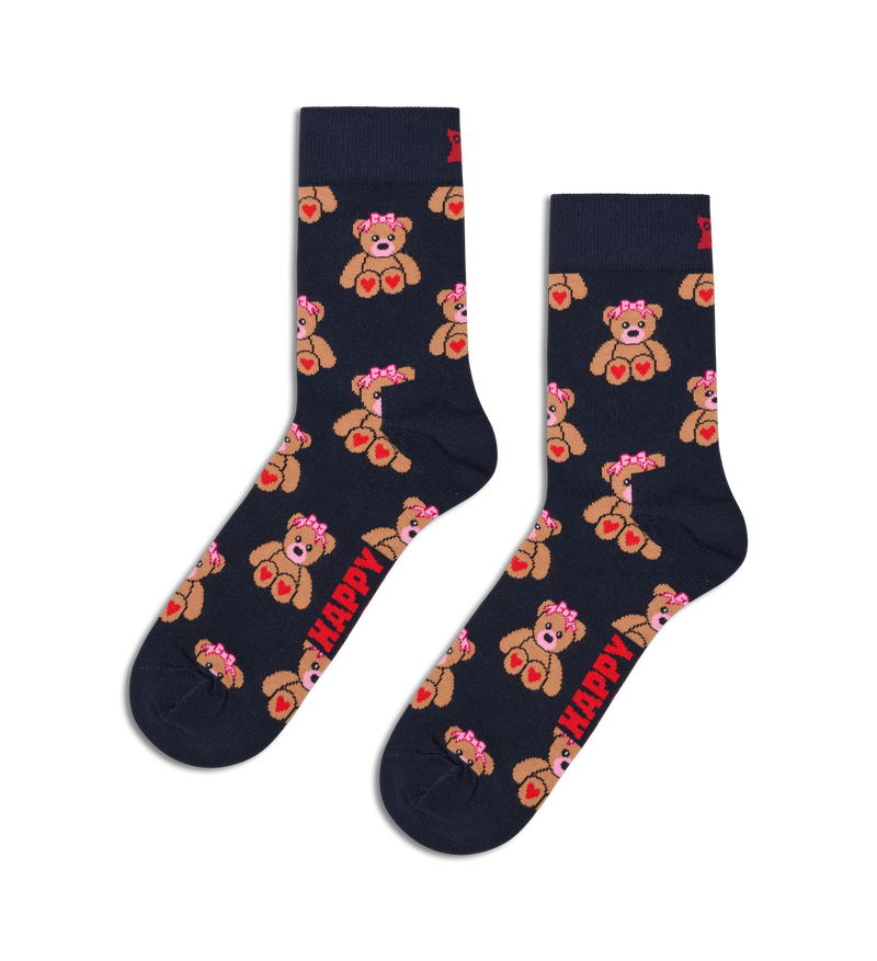Black Teddy Bear Print Crew Socks | Cute Novelty Socks