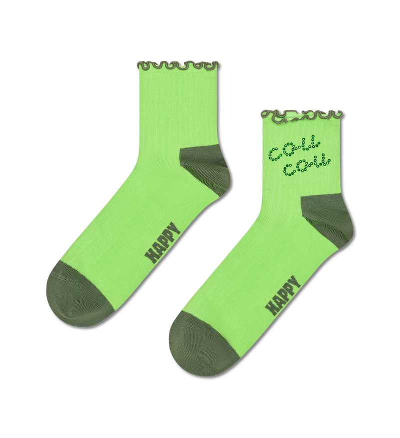 Green Rhinestone Embroidered Crew Sock | Funky & Colorful
