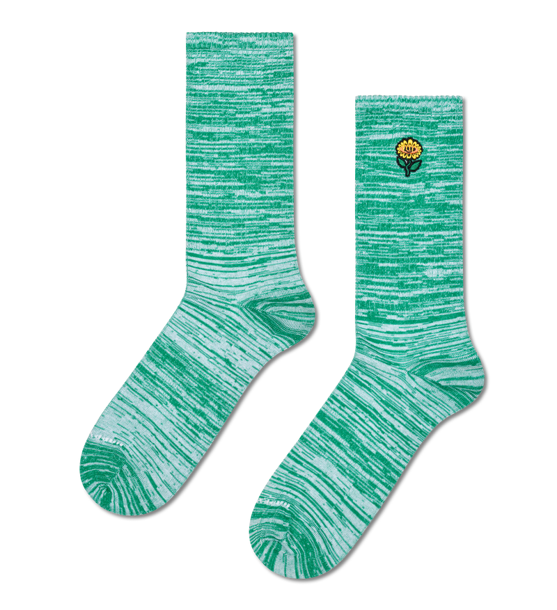 Green Sneaker Sock with Happy Flower | Funky Gym Socks