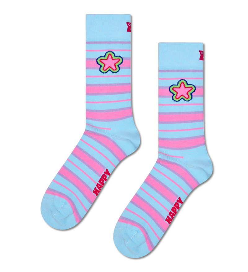 Pink & Turquoise Star Striped Socks | Fun & Funky