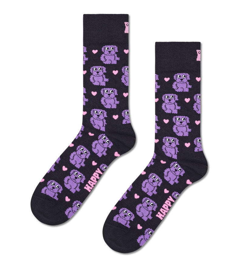 Cute Purple Teddy Bear Heart Socks | Novelty Gift