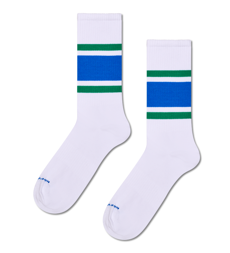 White Sneaker Sock with Blue & Green Stripes