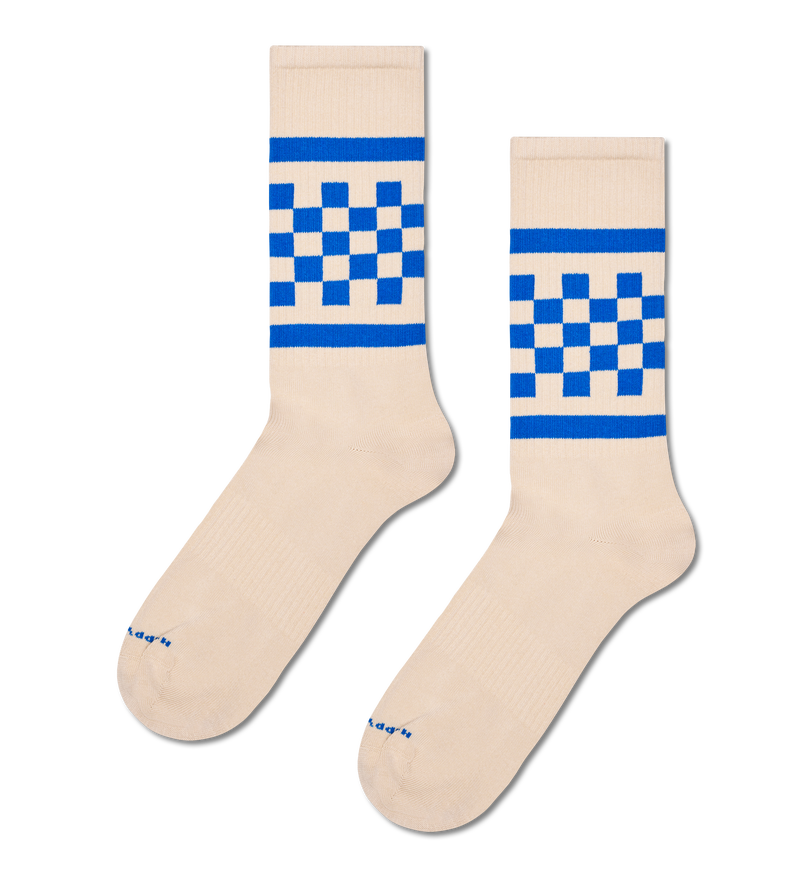 Beige Sneaker Socks with Blue Stripe