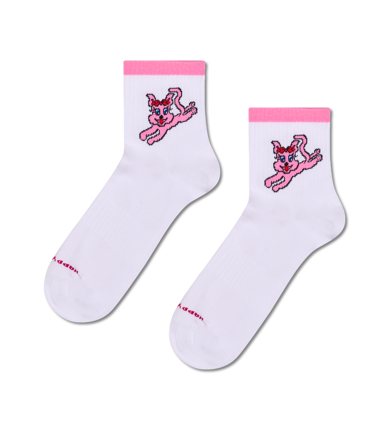 Pink Happy Cat Sneaker Socks | Quirky & Cute