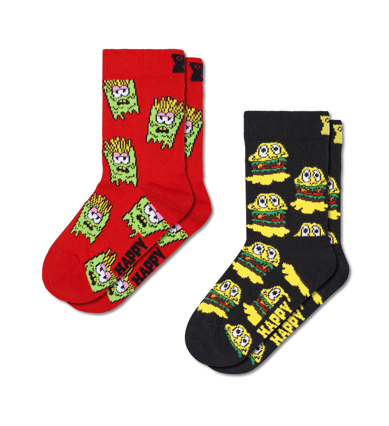 Crazy Cartoon Burger & Hot Dog Kids Socks | Food Fun