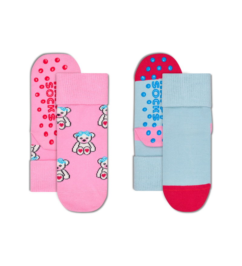 Kids' Pink & Light Blue Teddy Grip Socks | Non-Slip