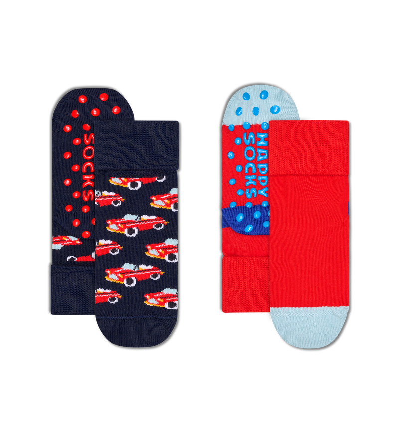 Kids' Red & Car Print Non-Slip Grip Socks