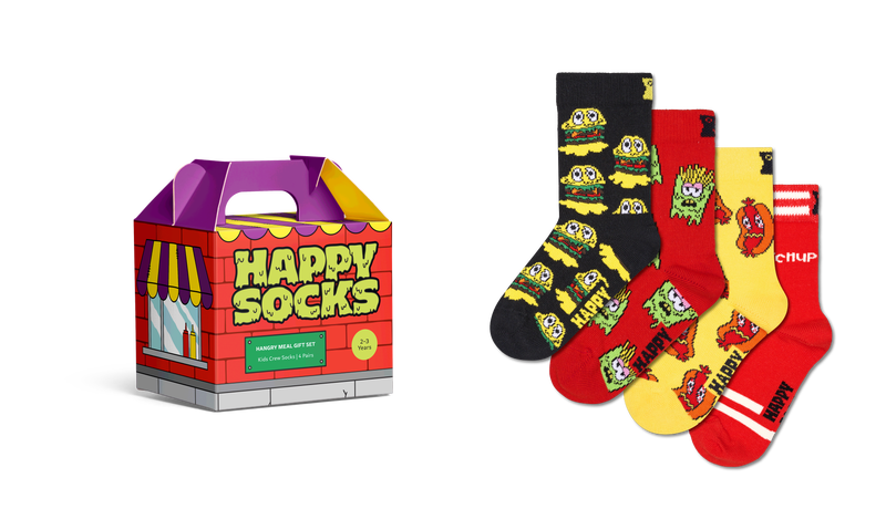 Fun Cartoon Food Print Kids Socks 4-Pack Gift Set