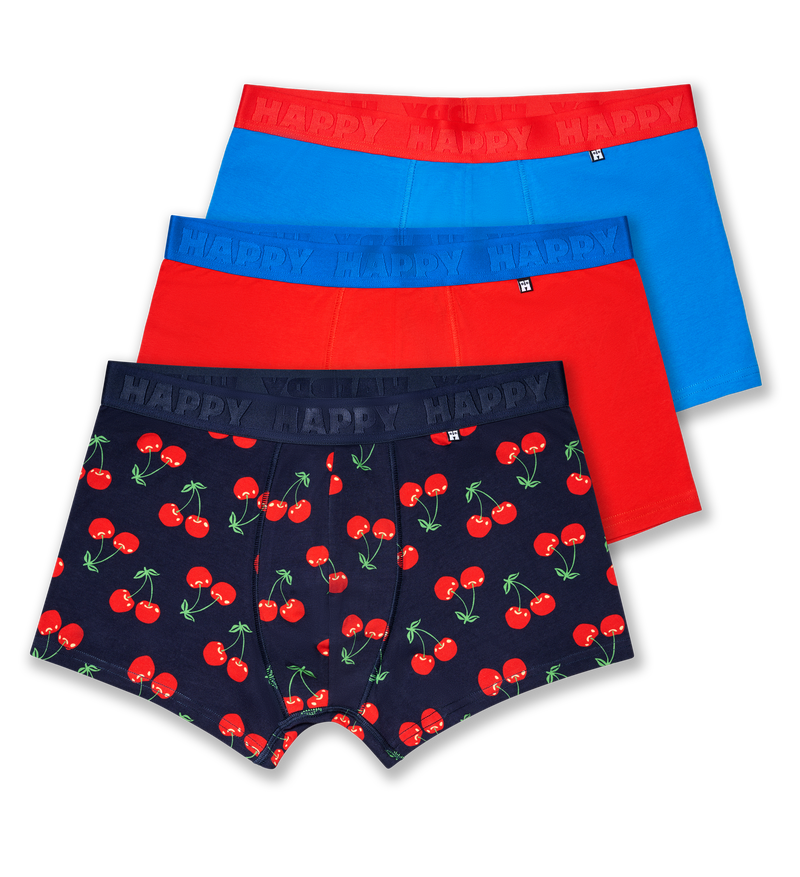 Cherry Print & Solid Boxer Trunks 3-Pack