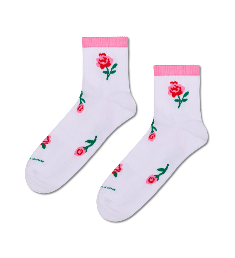 White Rose Print Mini Crew Socks | Funky Athletic Socks