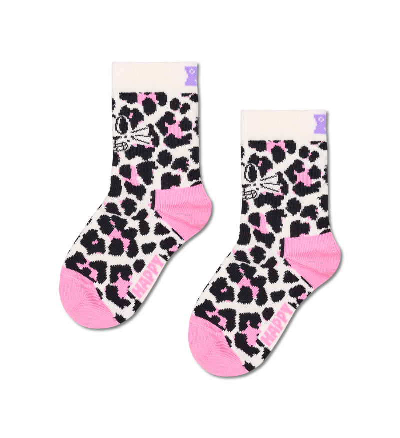 Black & Pink Leopard Face Kids Socks | Funny & Fun