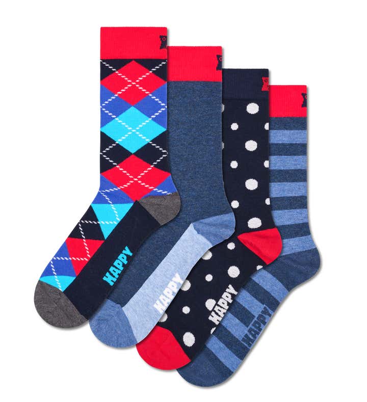 4-Pack Blue Graphics Socks