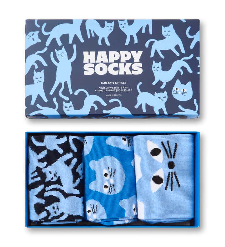 3-Pack Blue Cats Socks Gift Set