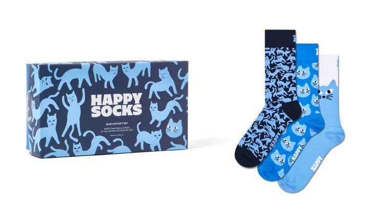 3-Pack Blue Cats Socks Gift Set