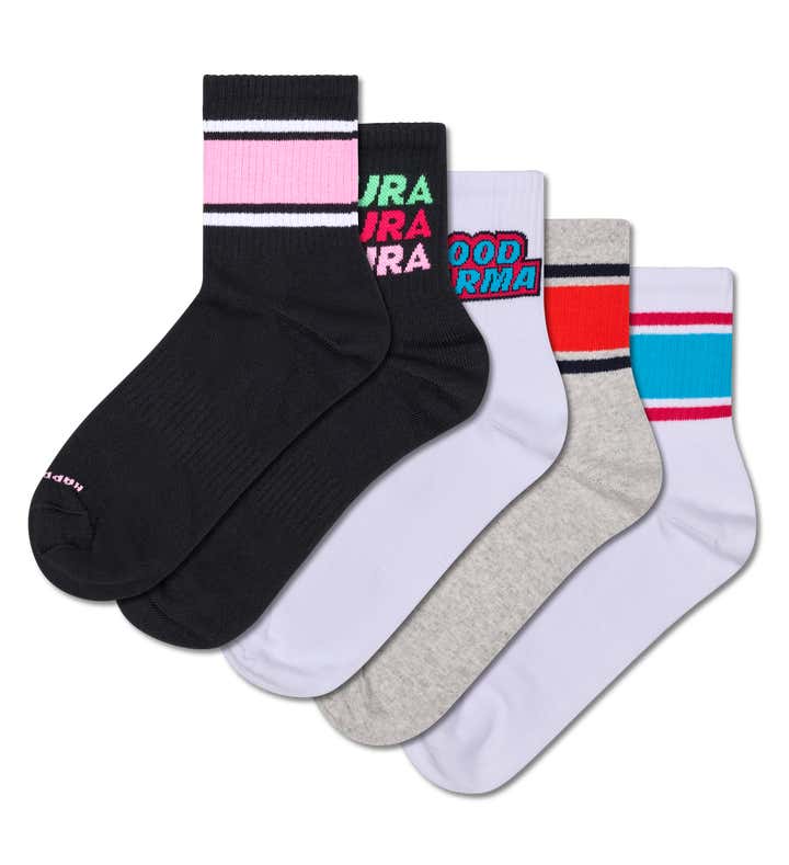 5-Pack Simple Stripe Short Crew Sneaker Sock