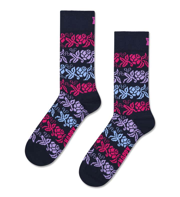 Navy Stripe Flowers Sock