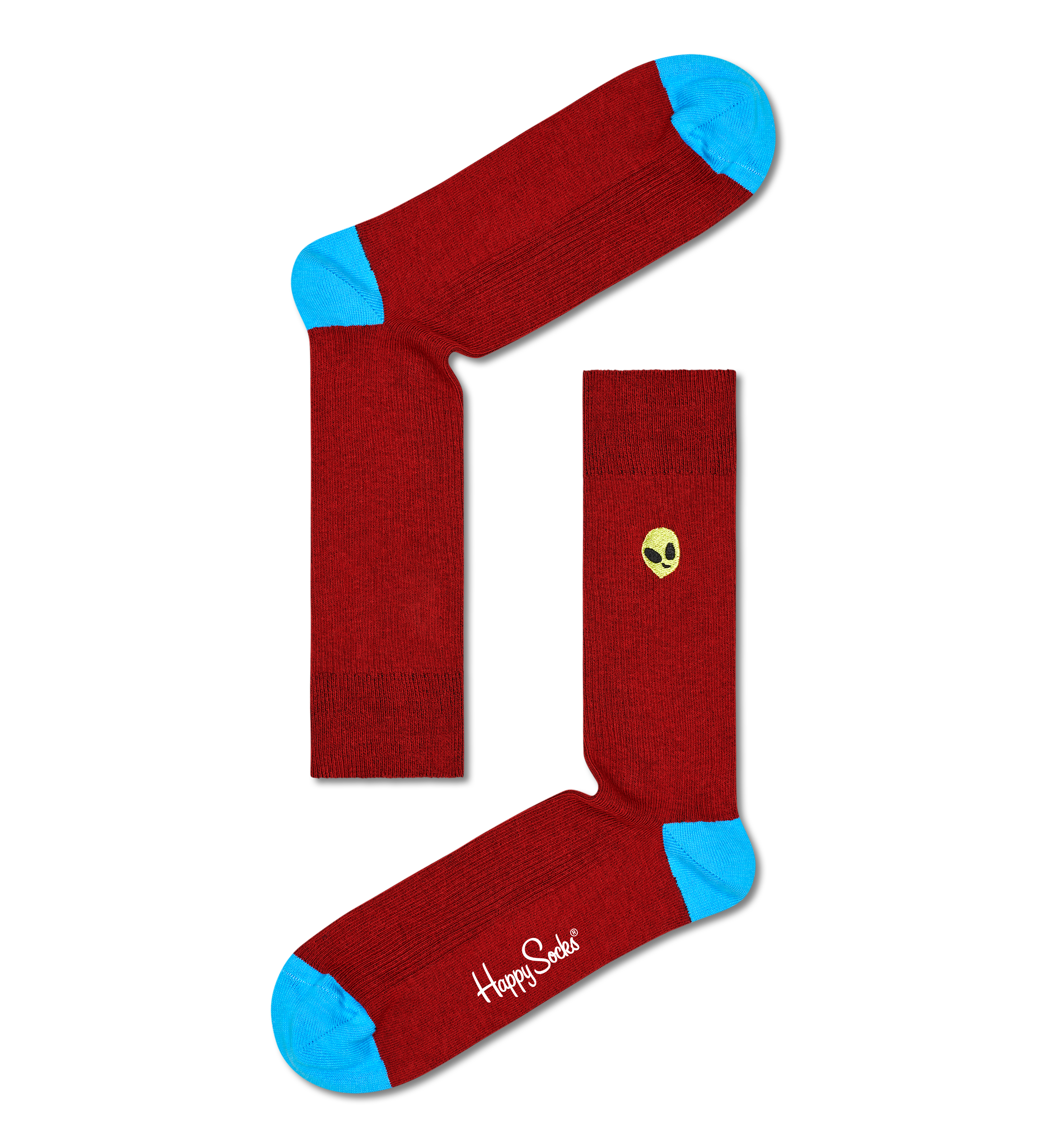 Dark Red Ribbed Embroidery Alien Crew Sock | Happy Socks