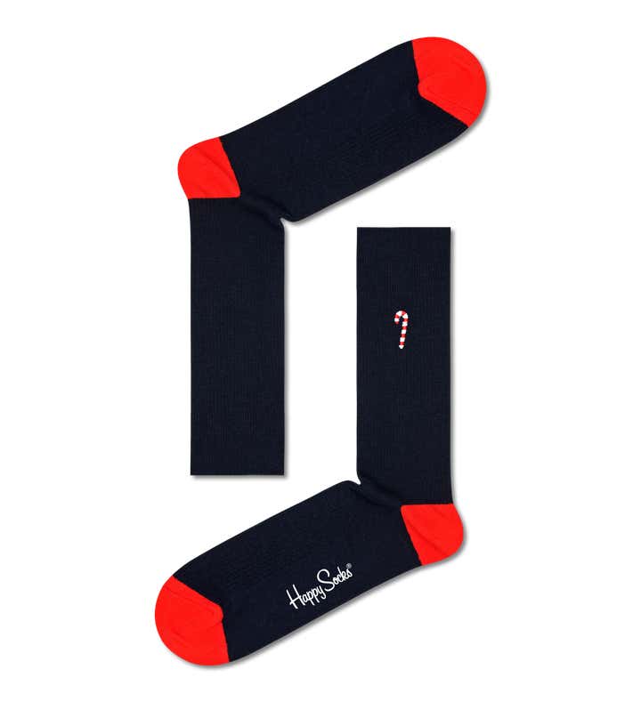 Ribbed Embroidery Candy Cane Crew Sock
