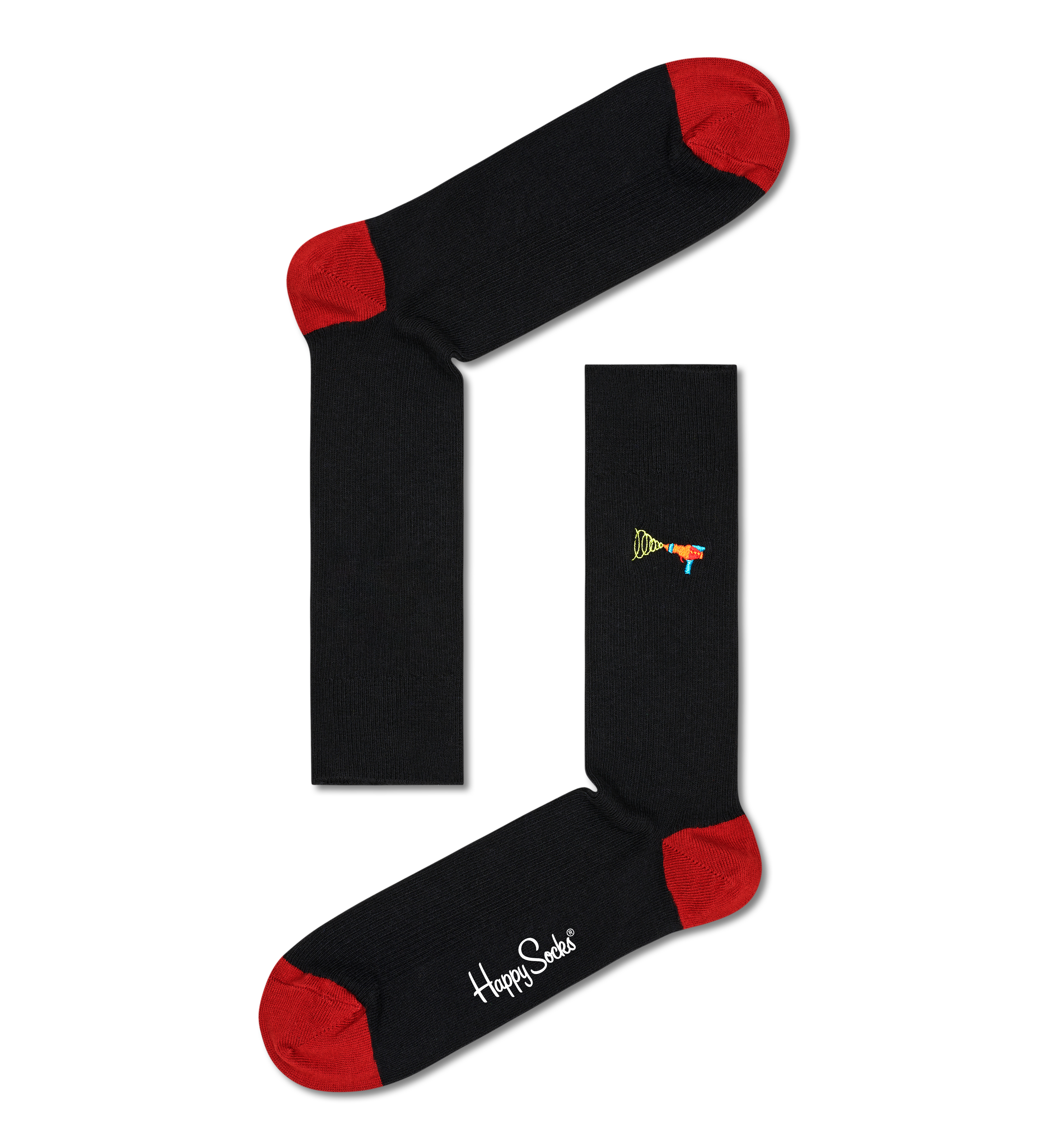 Black Ribbed Embroidery Lazer Crew Sock | Happy Socks