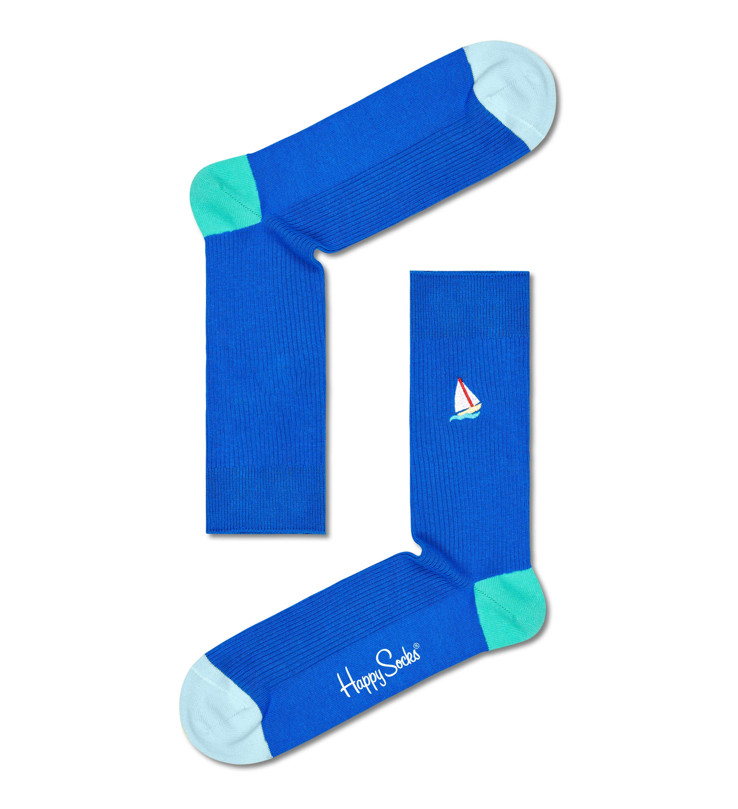 Blue Sail Away Ribbed Embroidery Sock | Happy Socks