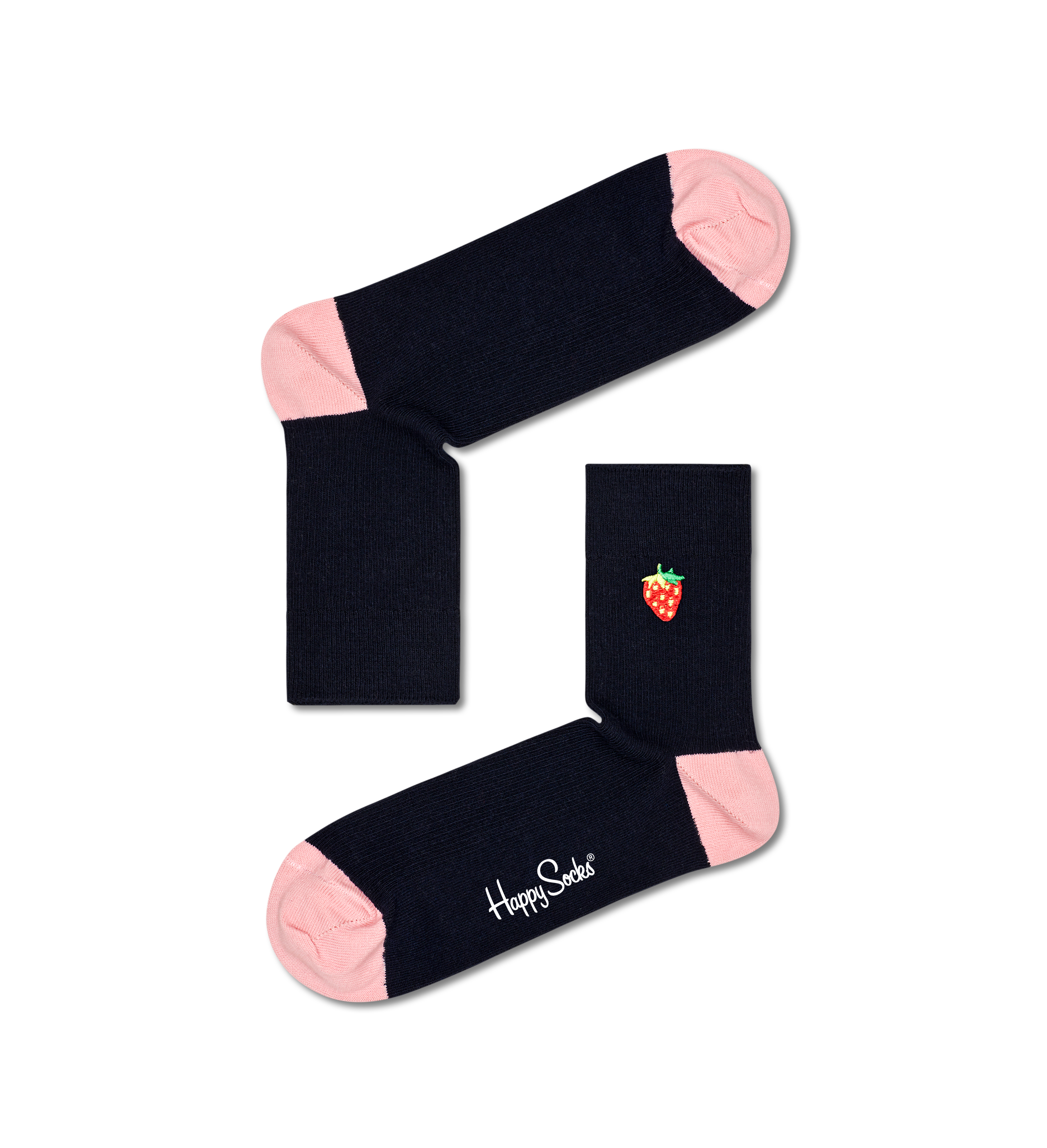 Navy Ribbed Embroidery Strawberry 1/2 Crew Sock | Happy Socks
