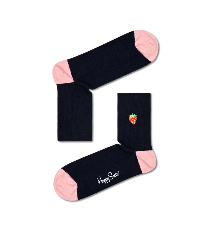 Ribbed Embroidery Strawberry 1/2 Crew Sock 1