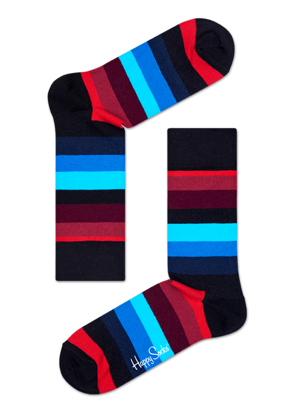 Black Multicolor Crew socks: Stripe pattern | Happy Socks