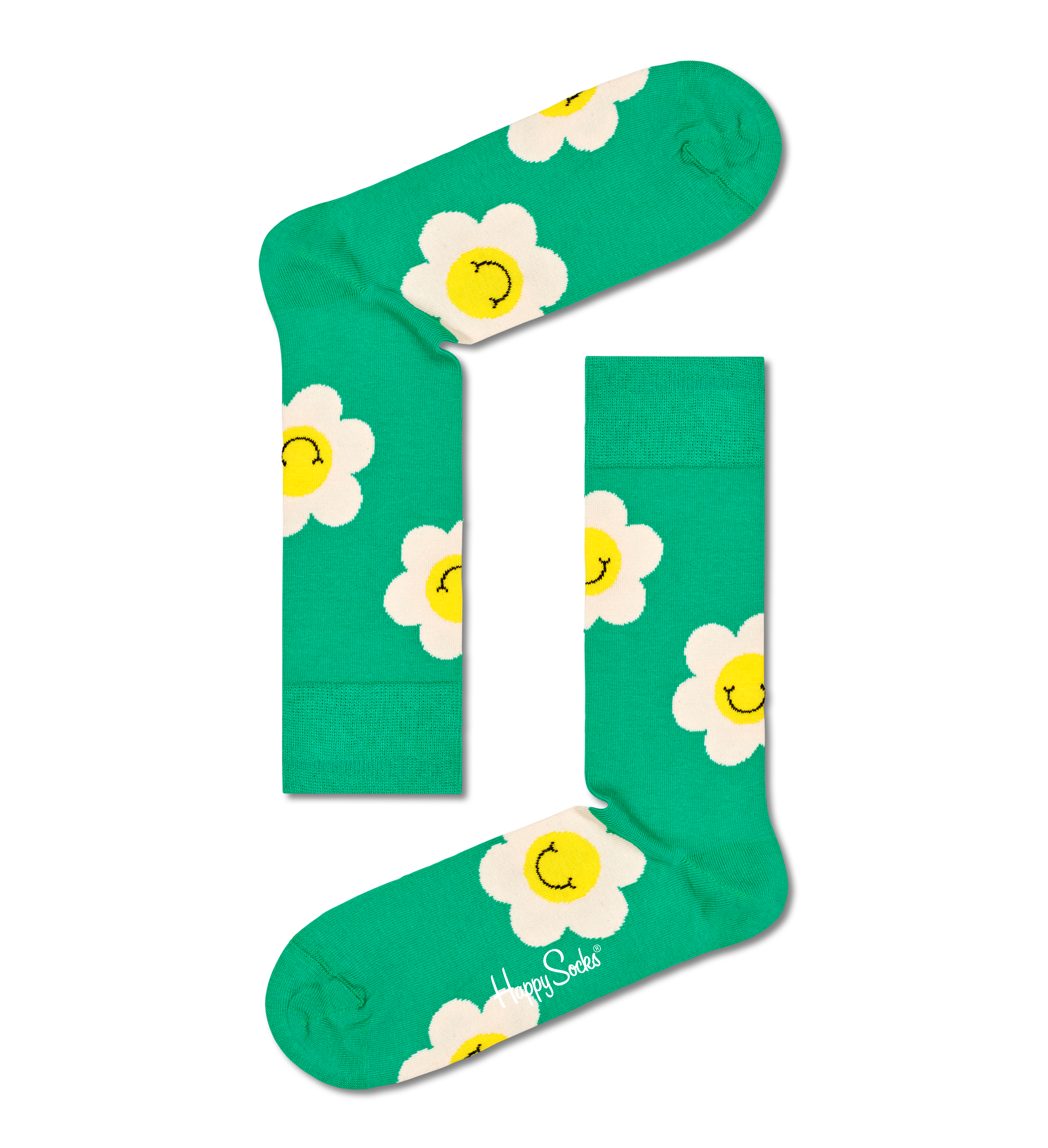 Green Smiley Daisy Crew Sock Happy Socks EU