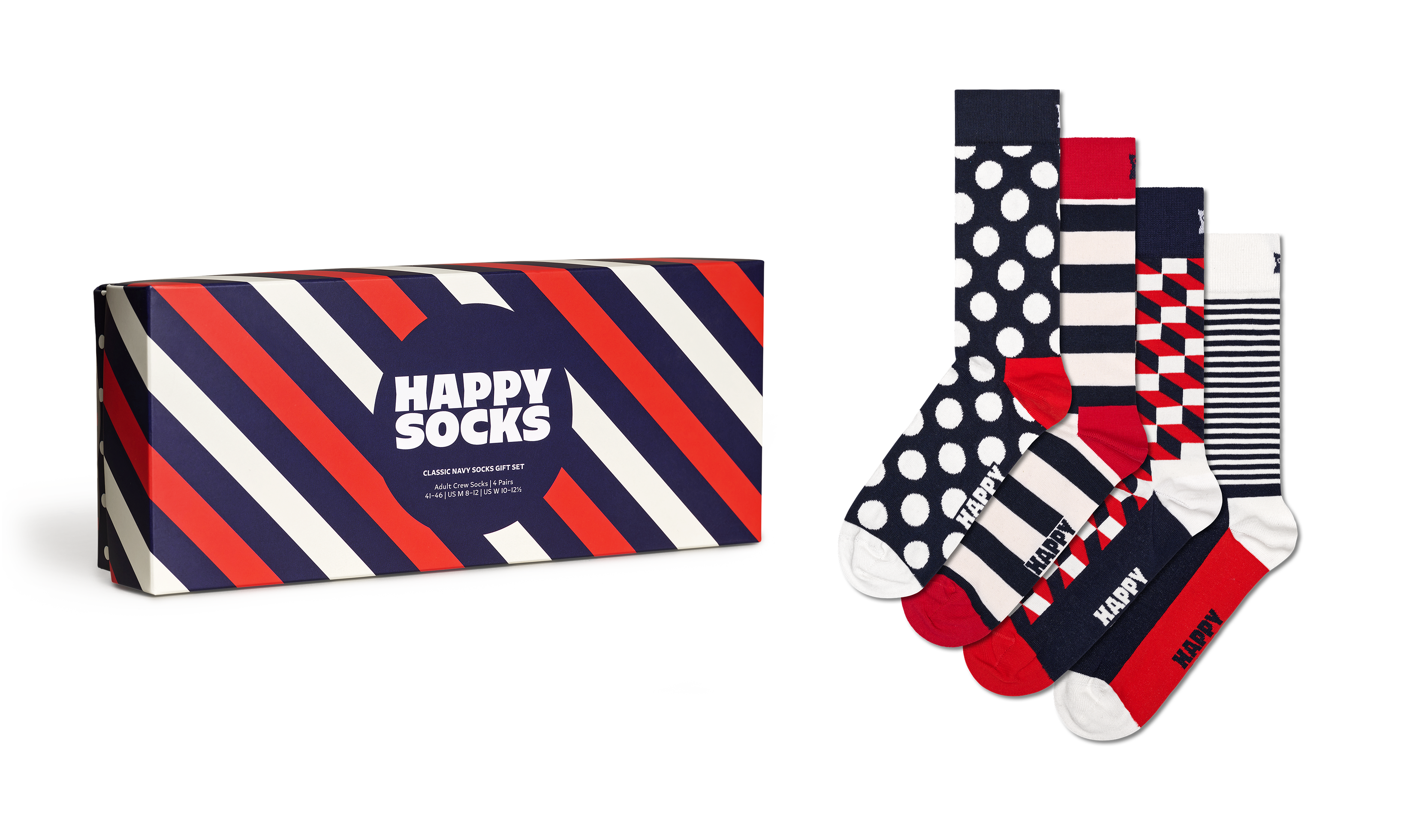 Crew Socks | Navy Gift Classic Socks Set US 4-Pack Happy