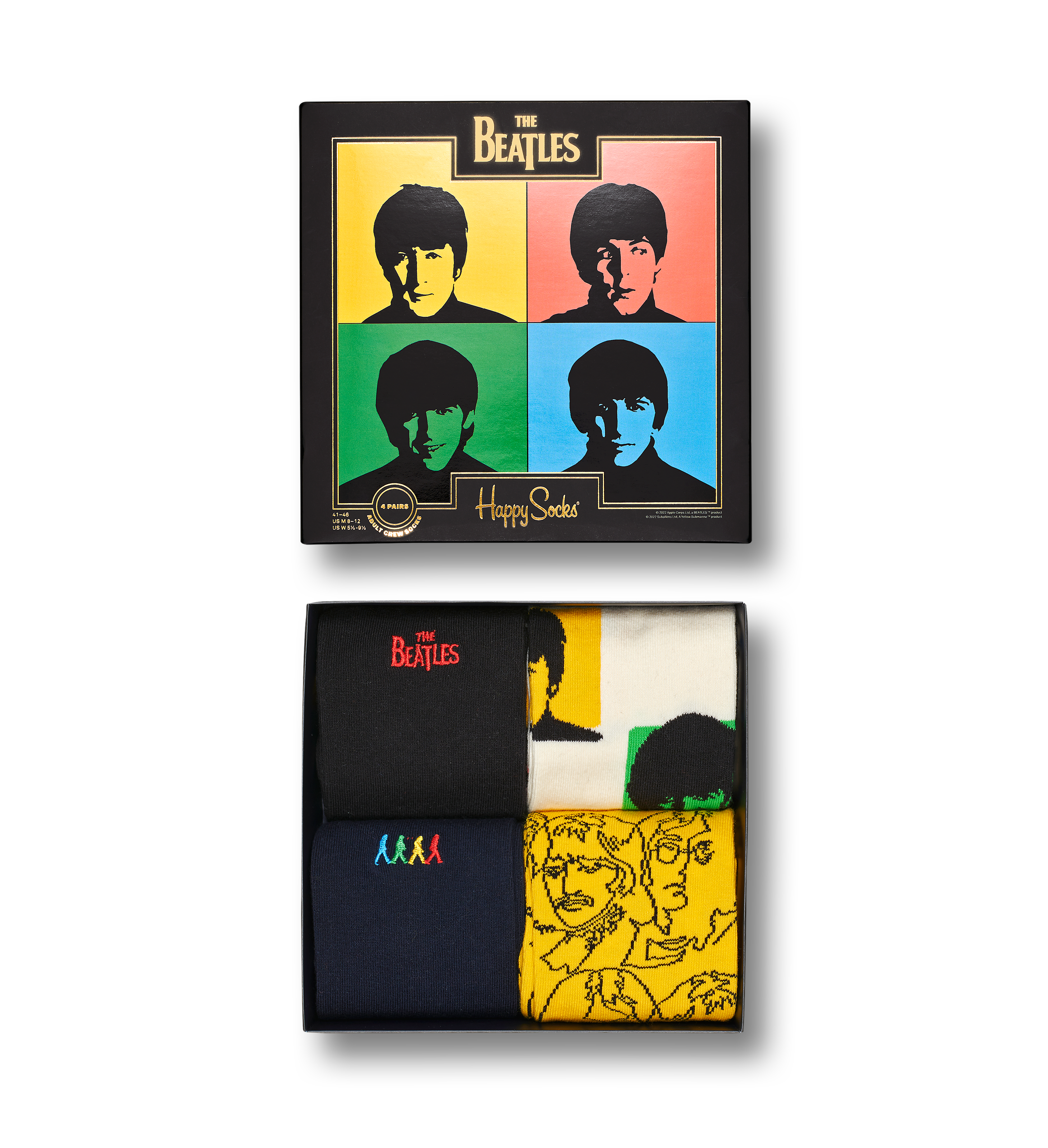Black 4-Pack The Beatles Crew Socks Gift Set | Happy Socks