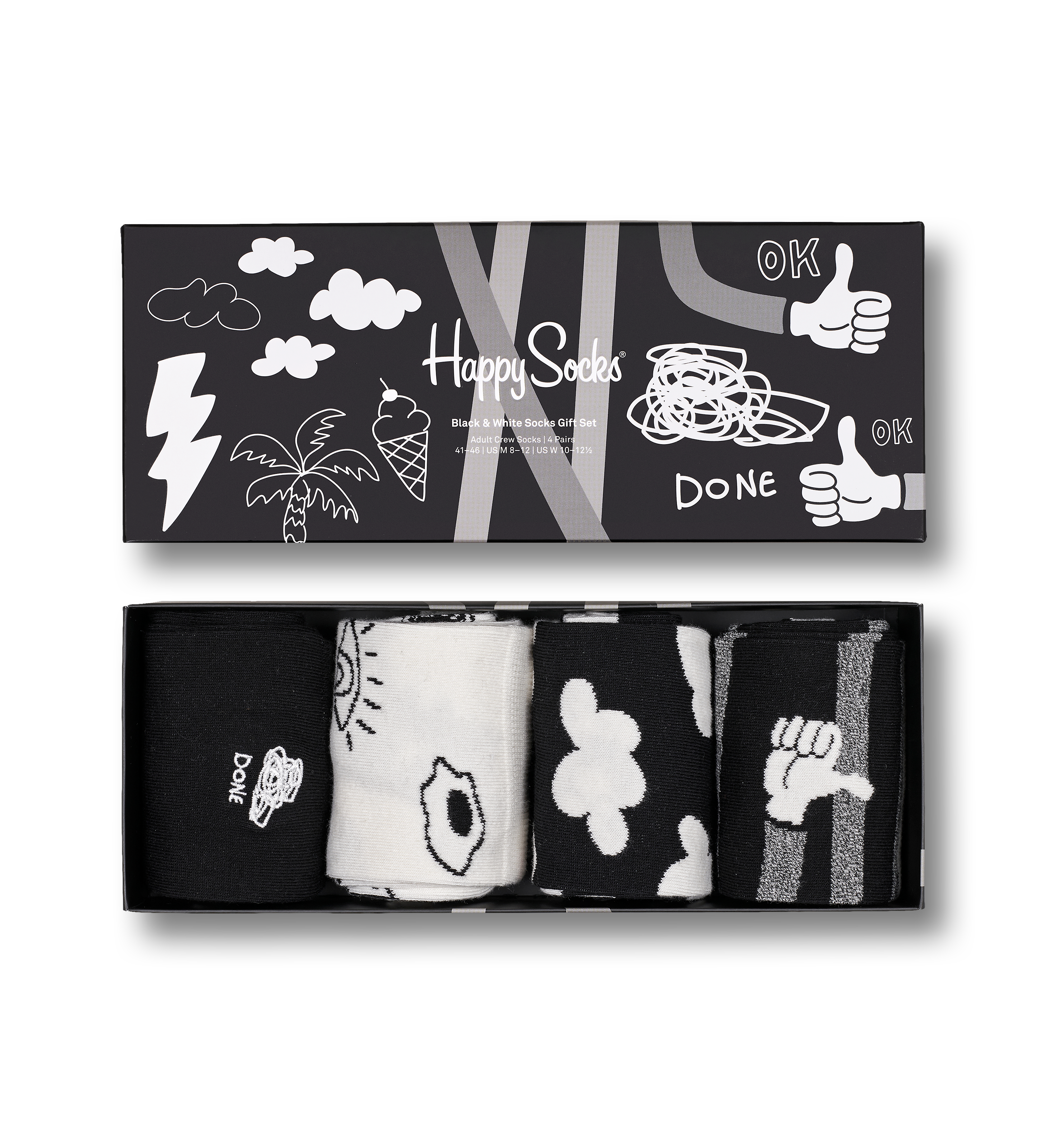 Pack de 4 Happy Socks Black & White Gift Box Calcetines para Hombre 