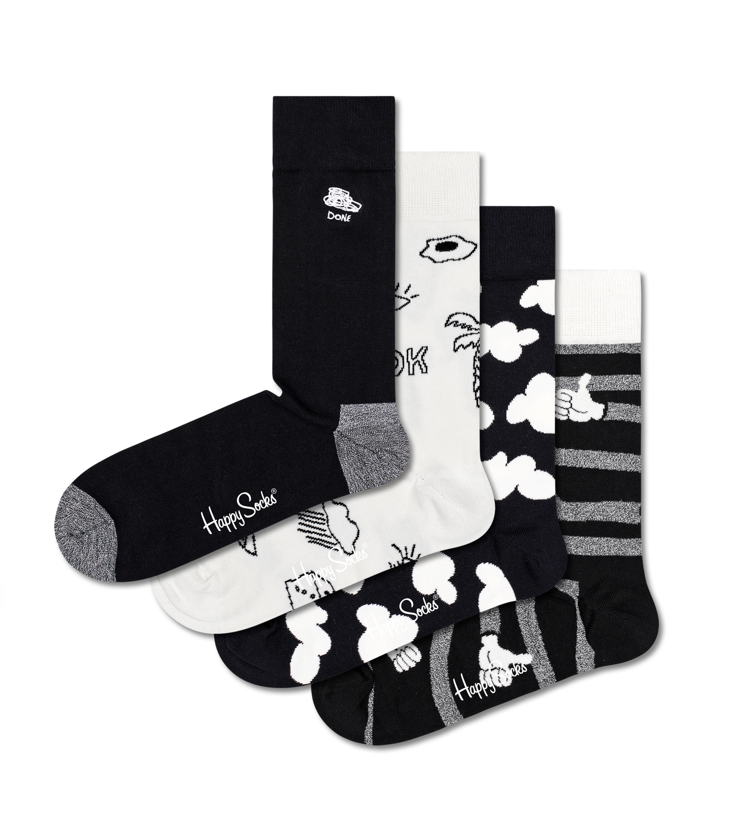 | Set Black Socks Happy Gift White And US Socks 4pc