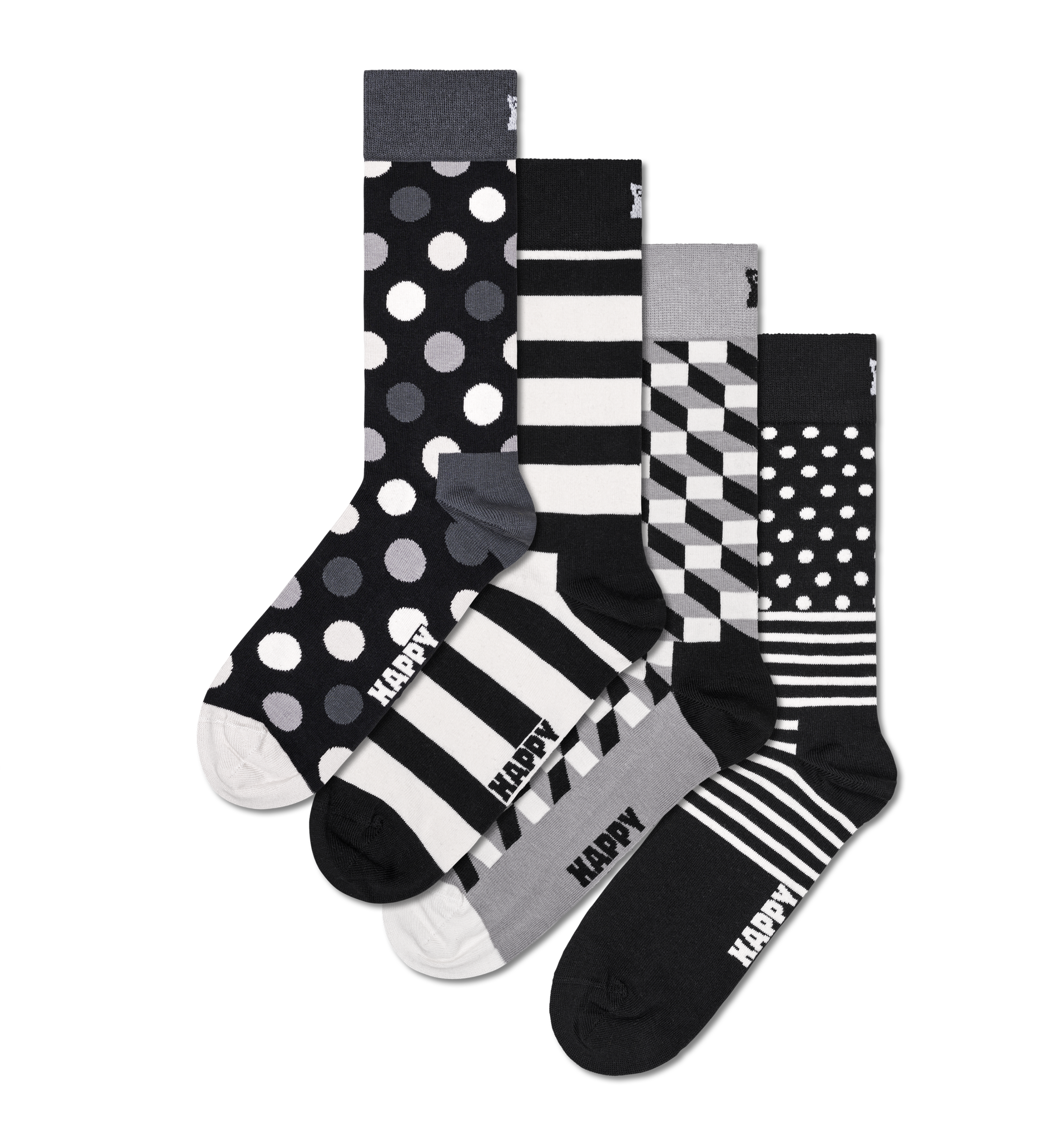 Black 4-Pack Classic Balck & White Crew Socks Gift Set | Happy Socks US