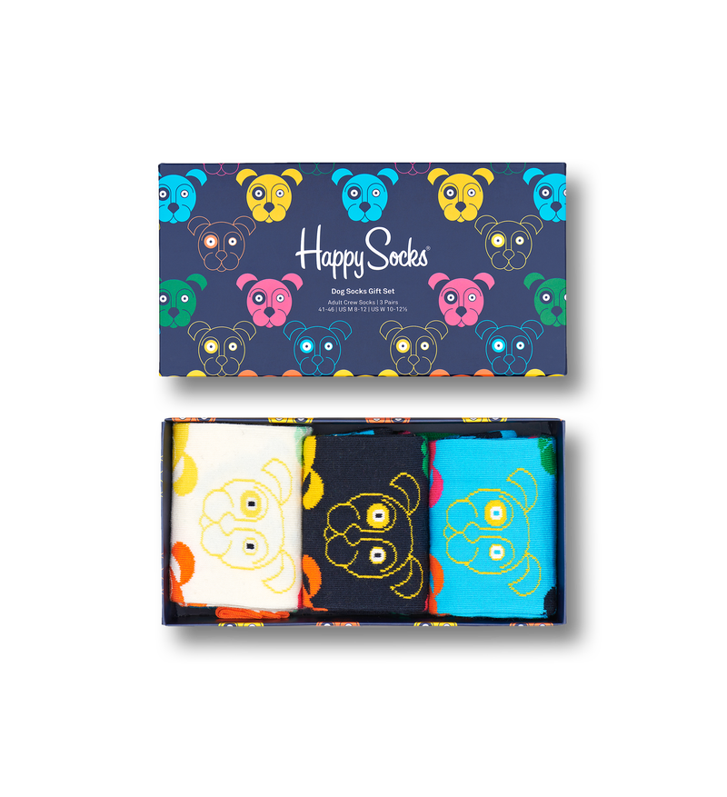 Navy 3-Pack Mixed Dog Crew Socks Gift Set | Happy Socks