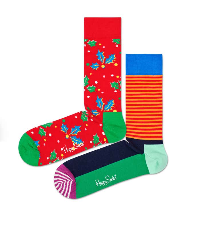 2-Pack Christmas Cracker Holly Socks Gift Set