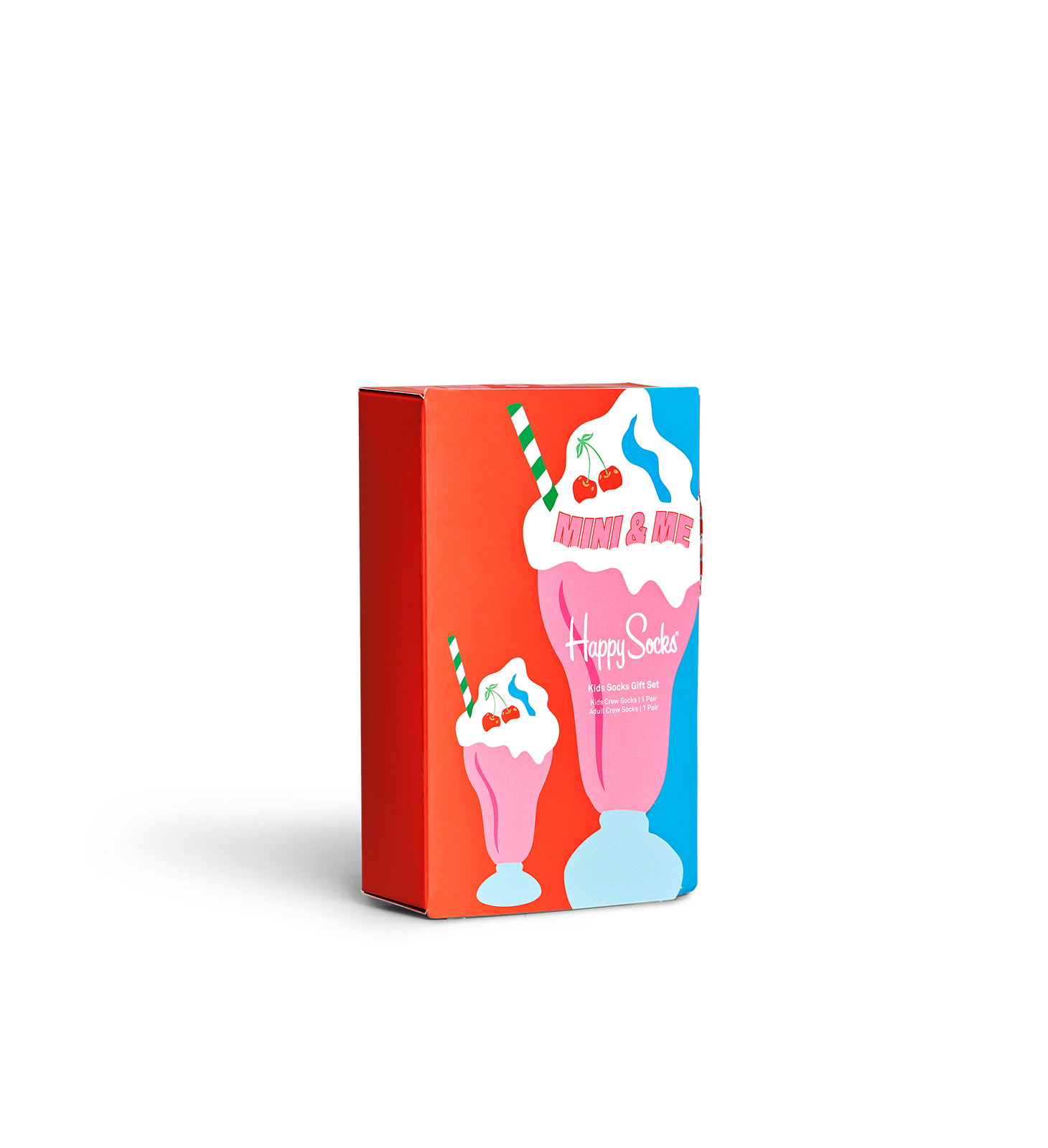 Happy Socks - Red 2-Pack Mini & Me Milkshake Crew Socks Gift Set | Happy Socks | Food & Drinks | Red, White, Pink