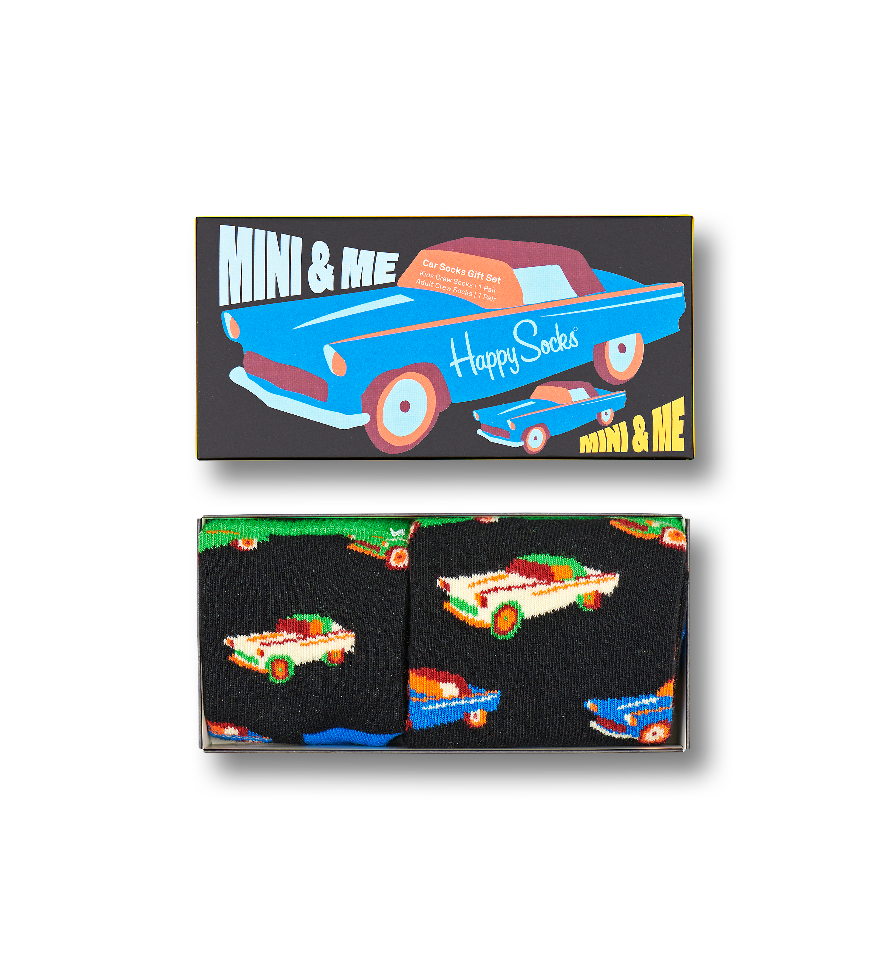 Black 2-Pack Mini & Me Car Crew Socks Gift Set | Happy Socks US