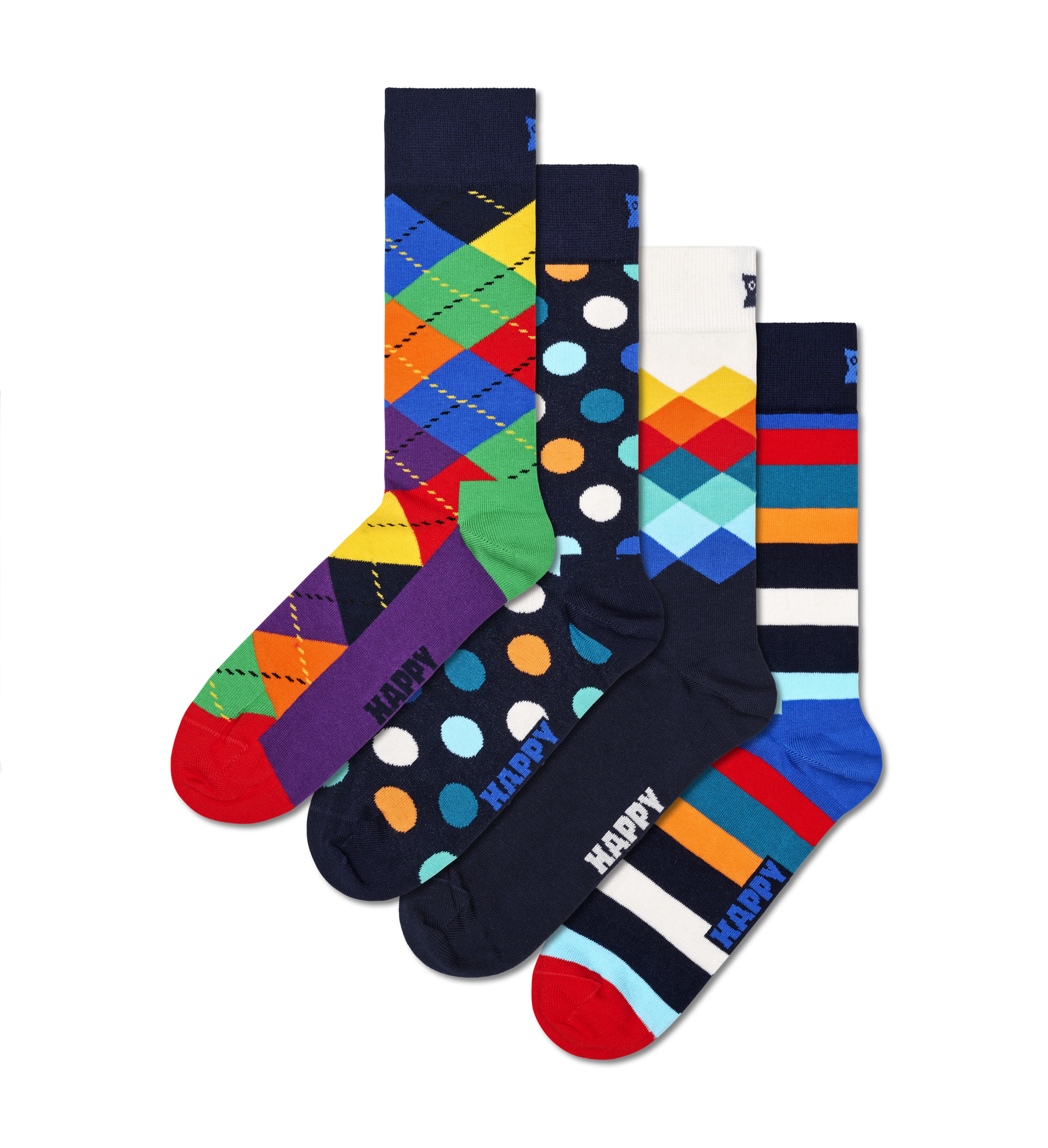 Navy 4-Pack Multi-Color US | Set Socks Happy Gift Crew Socks